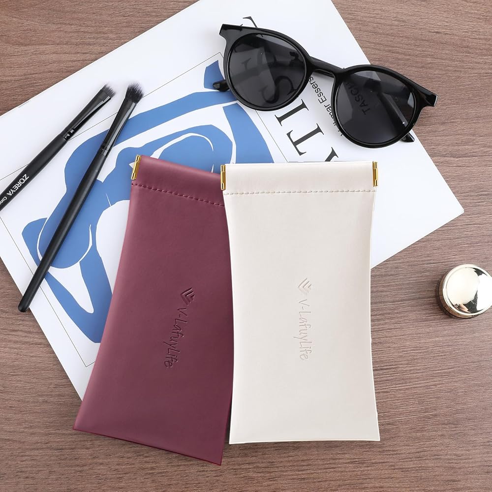 V-LAFUYLIFE Glasses Case Soft 2 Pack - Portable Leather